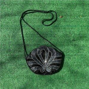 Source Unknown Black and Silver Beaded Crossbody Bag